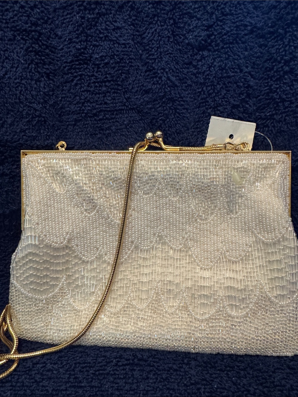 Ivory Beaded Evening Clutch with Gold Frame